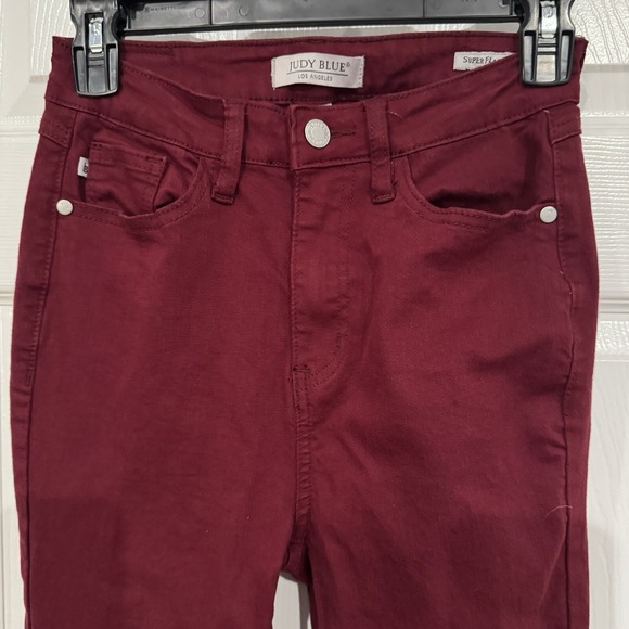 Judy Blue Super Flare Jeans Women 3/26 Red High Rise Stretch 33 Inseam - Picture 2 of 5